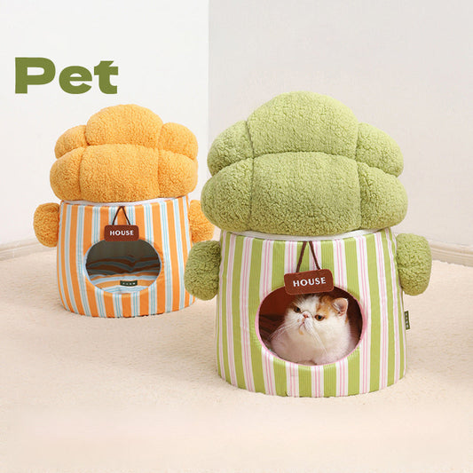 KFX-1914557 Dual-Purpose Cauliflower-Themed Enclosed Dog and Cat House