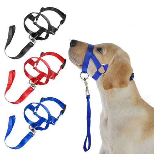KFX-1916861 Nylon Dog Muzzle Cover with Adjustable Leash - Available in Black, Red, and Blue