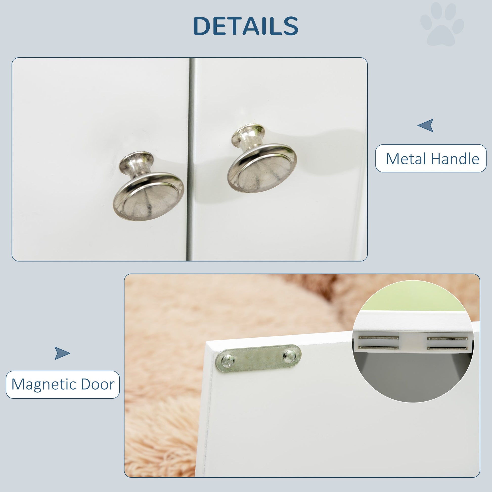 KFX-1917245 Large Elevated Dog Bowl Stand with 44L Storage Cabinet and Stainless Steel Bowls in Cotton White