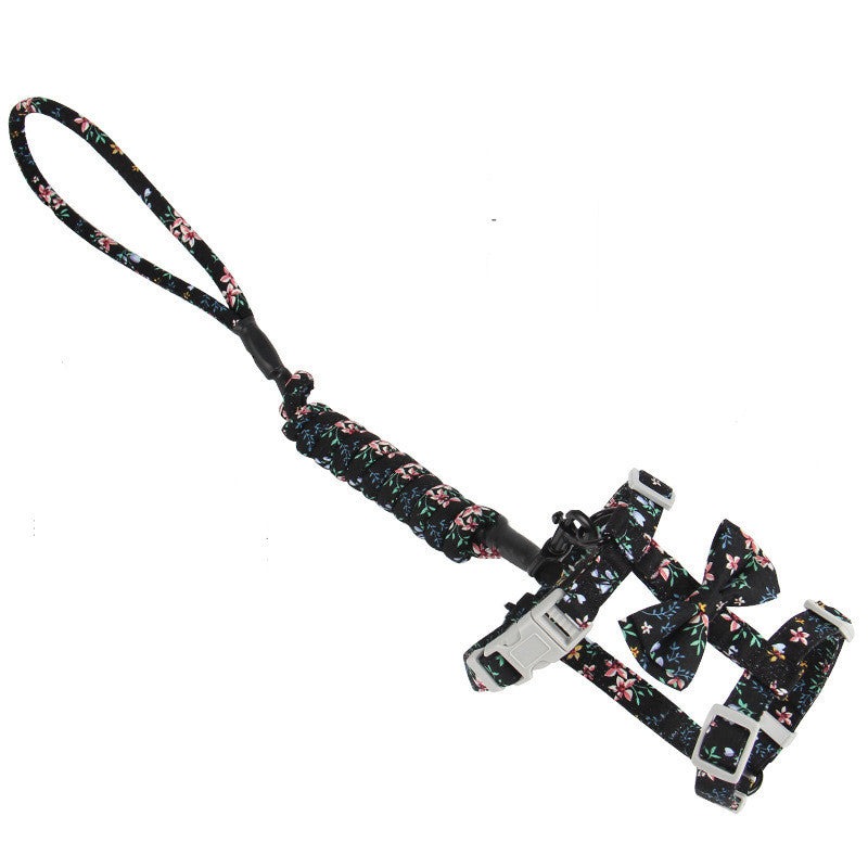 KFX-1918525 Japanese Style Floral Cat Leash in Navy Blue and Pink Cherry - Adjustable Cotton for Comfort