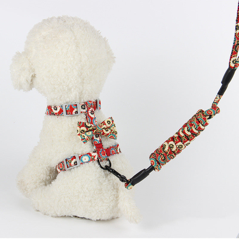 KFX-1918525 Japanese Style Floral Cat Leash in Navy Blue and Pink Cherry - Adjustable Cotton for Comfort