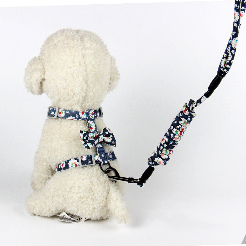 KFX-1918525 Japanese Style Floral Cat Leash in Navy Blue and Pink Cherry - Adjustable Cotton for Comfort