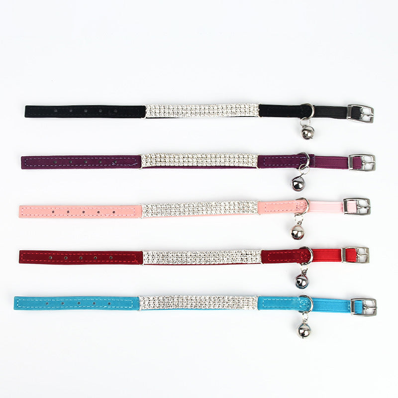 KFX-1919037 Rhinestone-Embellished Suede Cat Collar – Adjustable Velvet in Red, Blue, Purple, Black, Pink