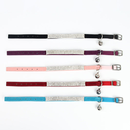 KFX-1919037 Rhinestone-Embellished Suede Cat Collar – Adjustable Velvet in Red, Blue, Purple, Black, Pink
