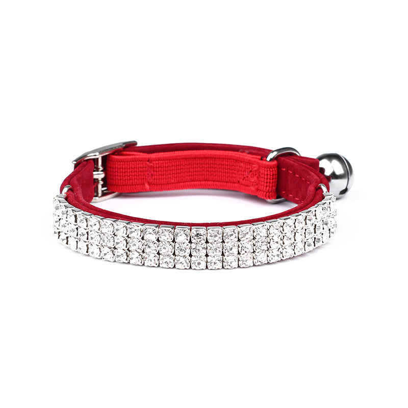 KFX-1919037 Rhinestone-Embellished Suede Cat Collar – Adjustable Velvet in Red, Blue, Purple, Black, Pink