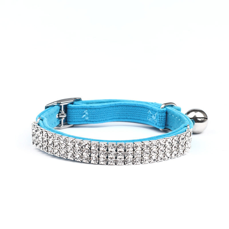 KFX-1919037 Rhinestone-Embellished Suede Cat Collar – Adjustable Velvet in Red, Blue, Purple, Black, Pink