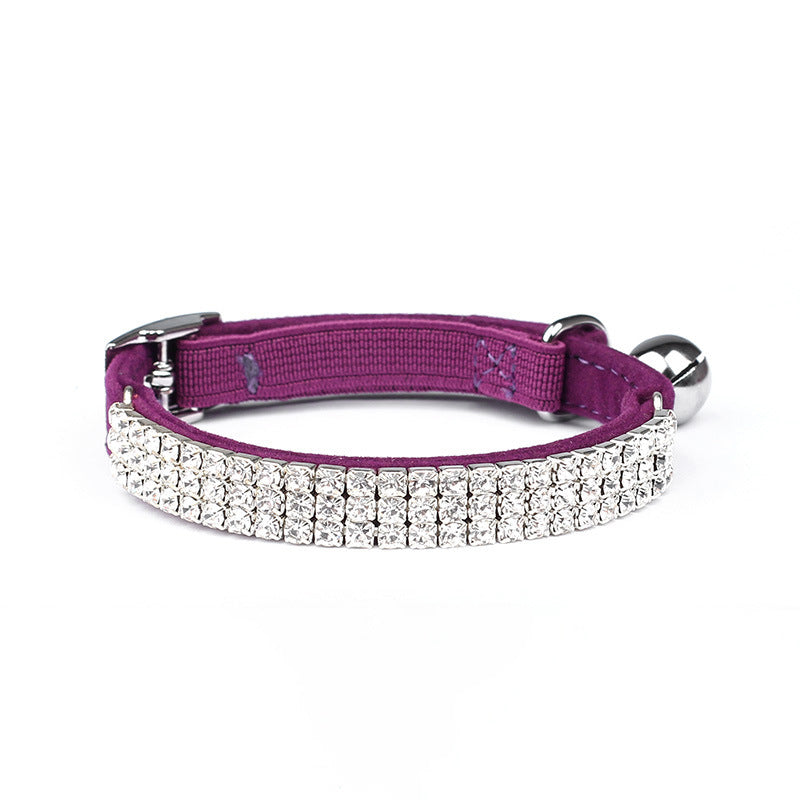 KFX-1919037 Rhinestone-Embellished Suede Cat Collar – Adjustable Velvet in Red, Blue, Purple, Black, Pink
