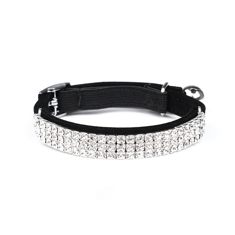 KFX-1919037 Rhinestone-Embellished Suede Cat Collar – Adjustable Velvet in Red, Blue, Purple, Black, Pink