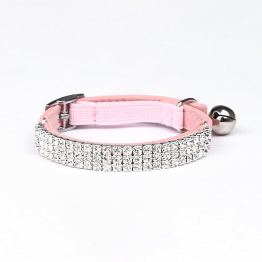KFX-1919037 Rhinestone-Embellished Suede Cat Collar – Adjustable Velvet in Red, Blue, Purple, Black, Pink