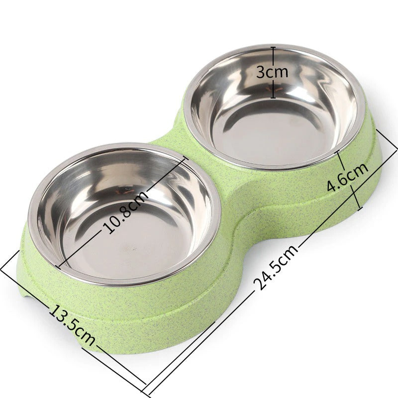 KFX-1920317 Double Stainless Steel Pet Feeder - Dog & Cat Food and Water Bowls, Convenient and Durable Design