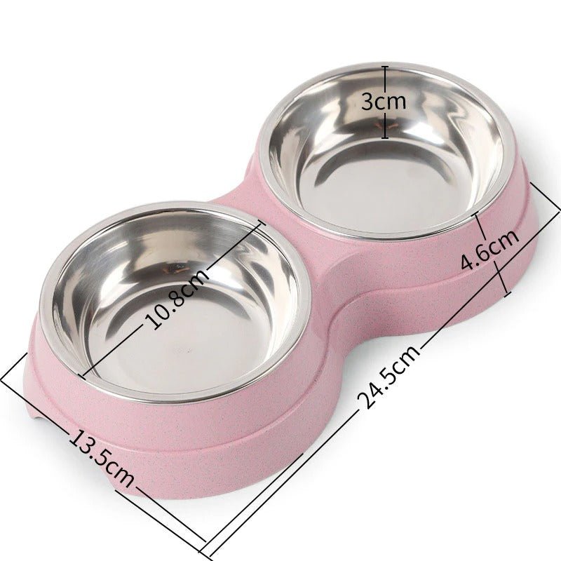 KFX-1920317 Double Stainless Steel Pet Feeder - Dog & Cat Food and Water Bowls, Convenient and Durable Design