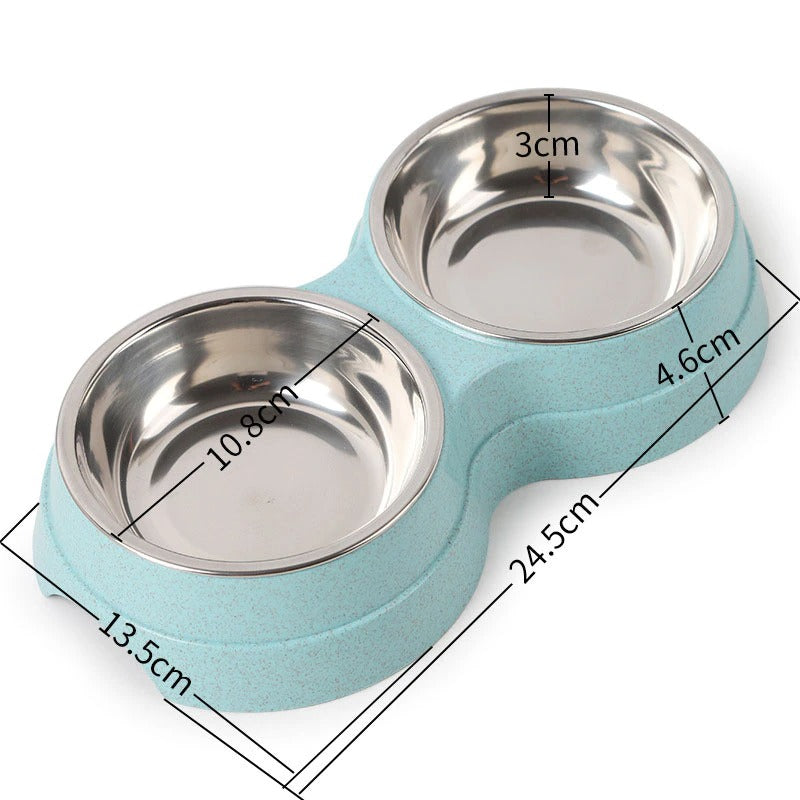 KFX-1920317 Double Stainless Steel Pet Feeder - Dog & Cat Food and Water Bowls, Convenient and Durable Design