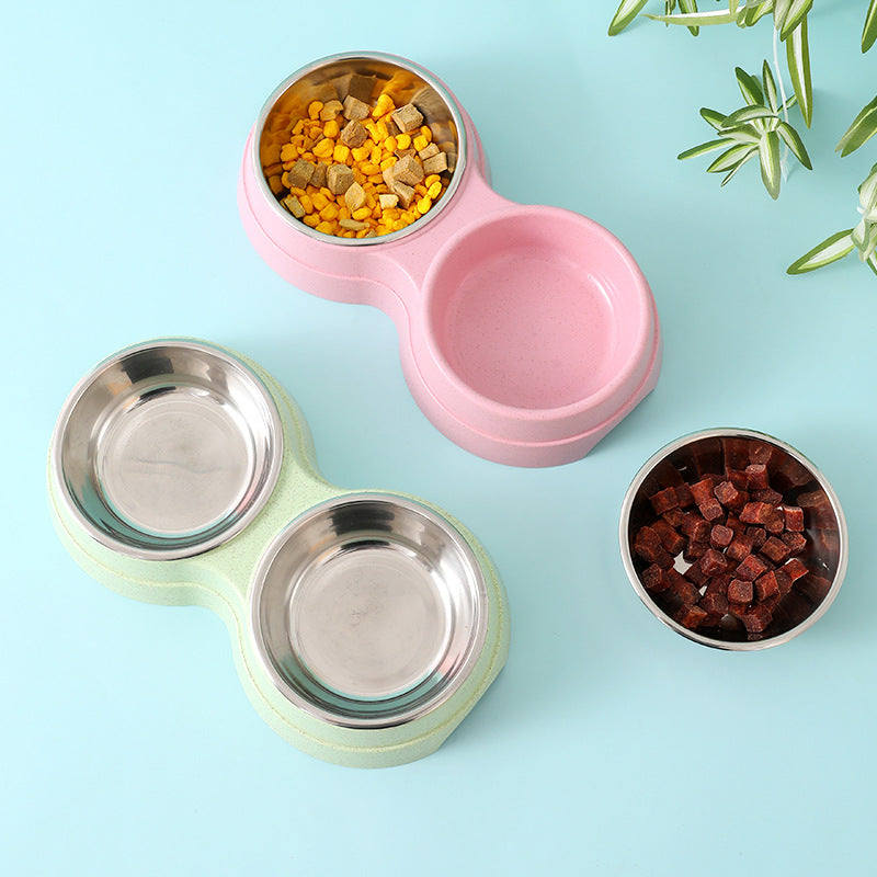 KFX-1920317 Double Stainless Steel Pet Feeder - Dog & Cat Food and Water Bowls, Convenient and Durable Design