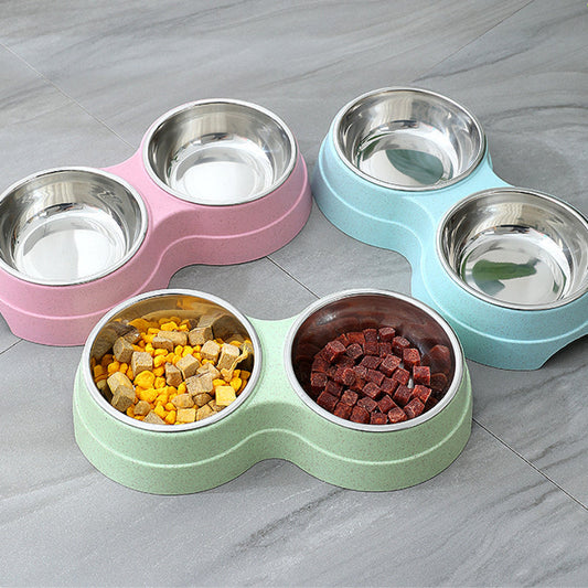 KFX-1920317 Double Stainless Steel Pet Feeder - Dog & Cat Food and Water Bowls, Convenient and Durable Design
