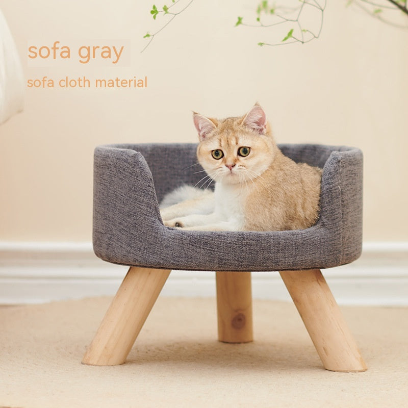 KFX-1922877 Cozy Semi-Enclosed Solid Wood Cat Nest for Warm Winter Comfort