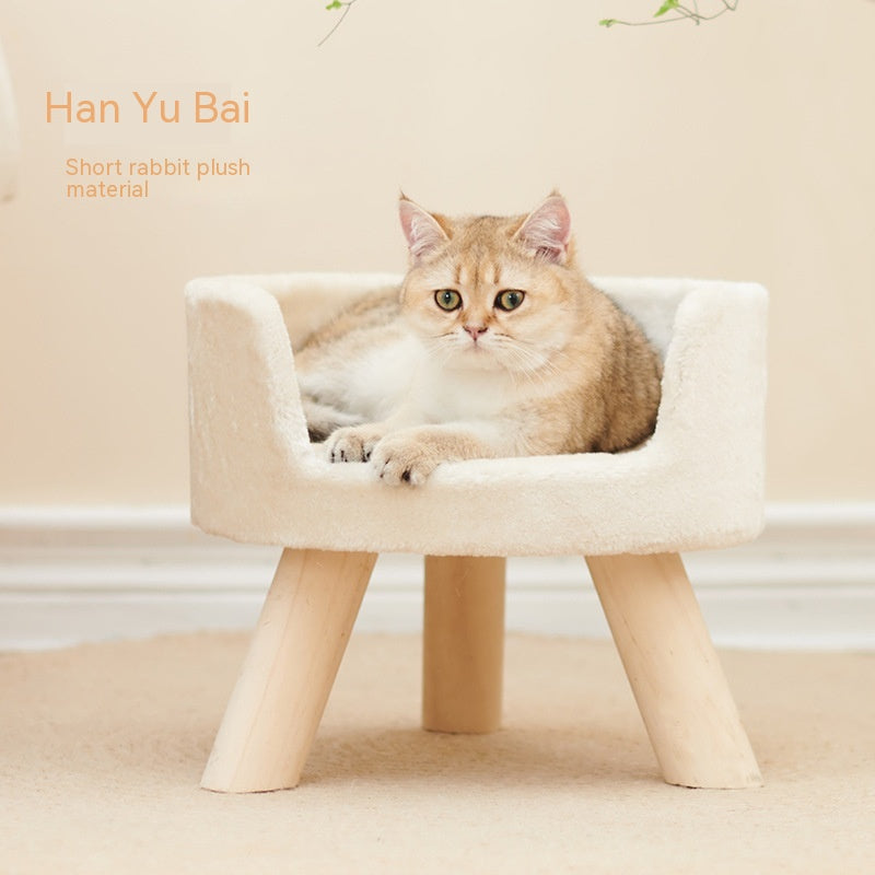 KFX-1922877 Cozy Semi-Enclosed Solid Wood Cat Nest for Warm Winter Comfort