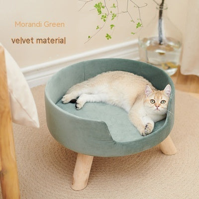 KFX-1922877 Cozy Semi-Enclosed Solid Wood Cat Nest for Warm Winter Comfort