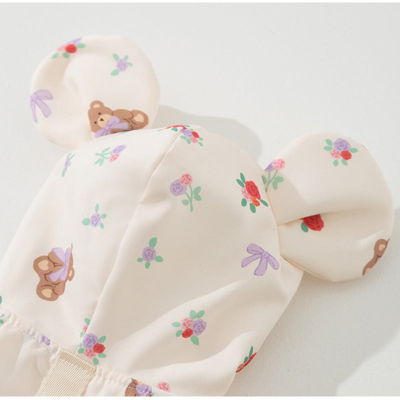 KFX-1927357 Floral Bear Two-Legged Cotton-Padded Dress for Kittens and Small Dogs with Lace Trims and Bunny Charm