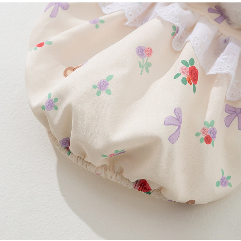 KFX-1927357 Floral Bear Two-Legged Cotton-Padded Dress for Kittens and Small Dogs with Lace Trims and Bunny Charm