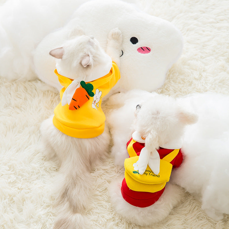 KFX-1927869 Cute Cartoon Biped Coat for Small Dogs - Milk Silk Sweater with Tie Flower and Carrot Design