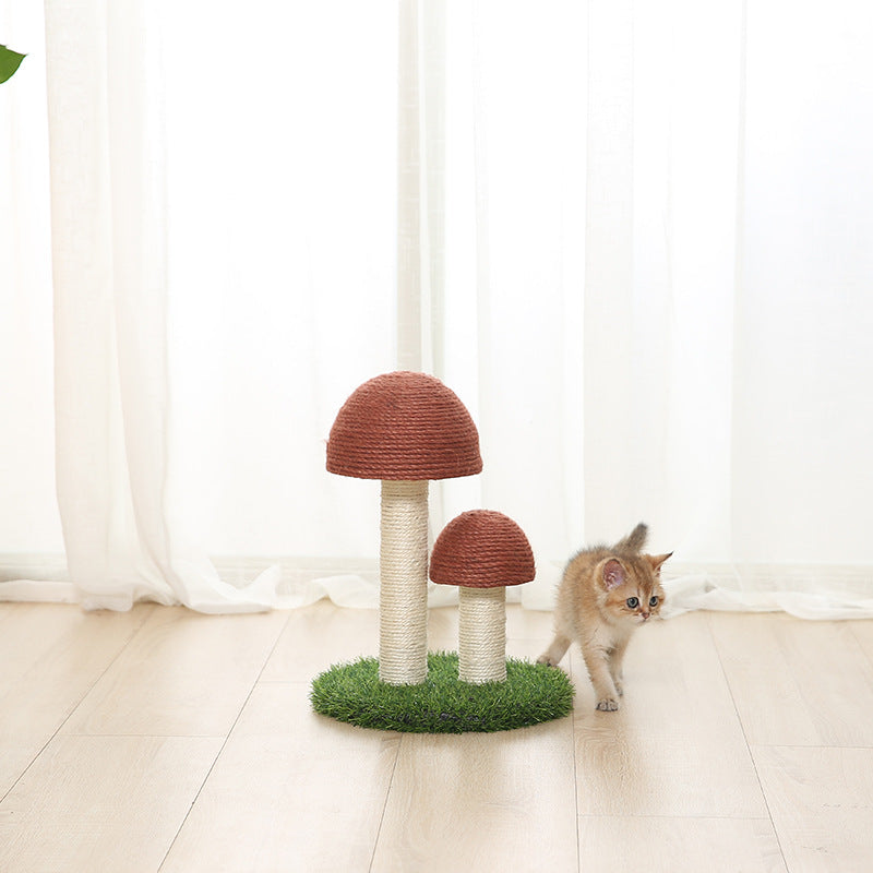 KFX-1928765 Durable Sisal Cat Scratcher with Flannel Mushroom and Lawn Base for Cats up to 15 lbs