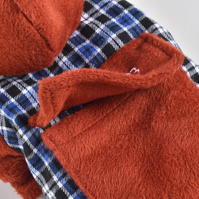 KFX-1929149 Pet Dog Plush Pocket Pants - Cozy Four-Legged Clothing in Red or Blue Checkered Pattern