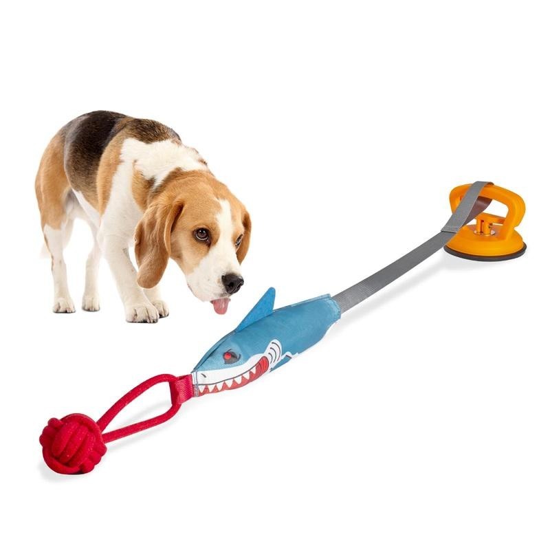 KFX-1931197 Interactive Shark Shaped Pet Toy with Suction Cup - Chew Toy for Dogs and Cats, Promotes Dental Health and Engagement