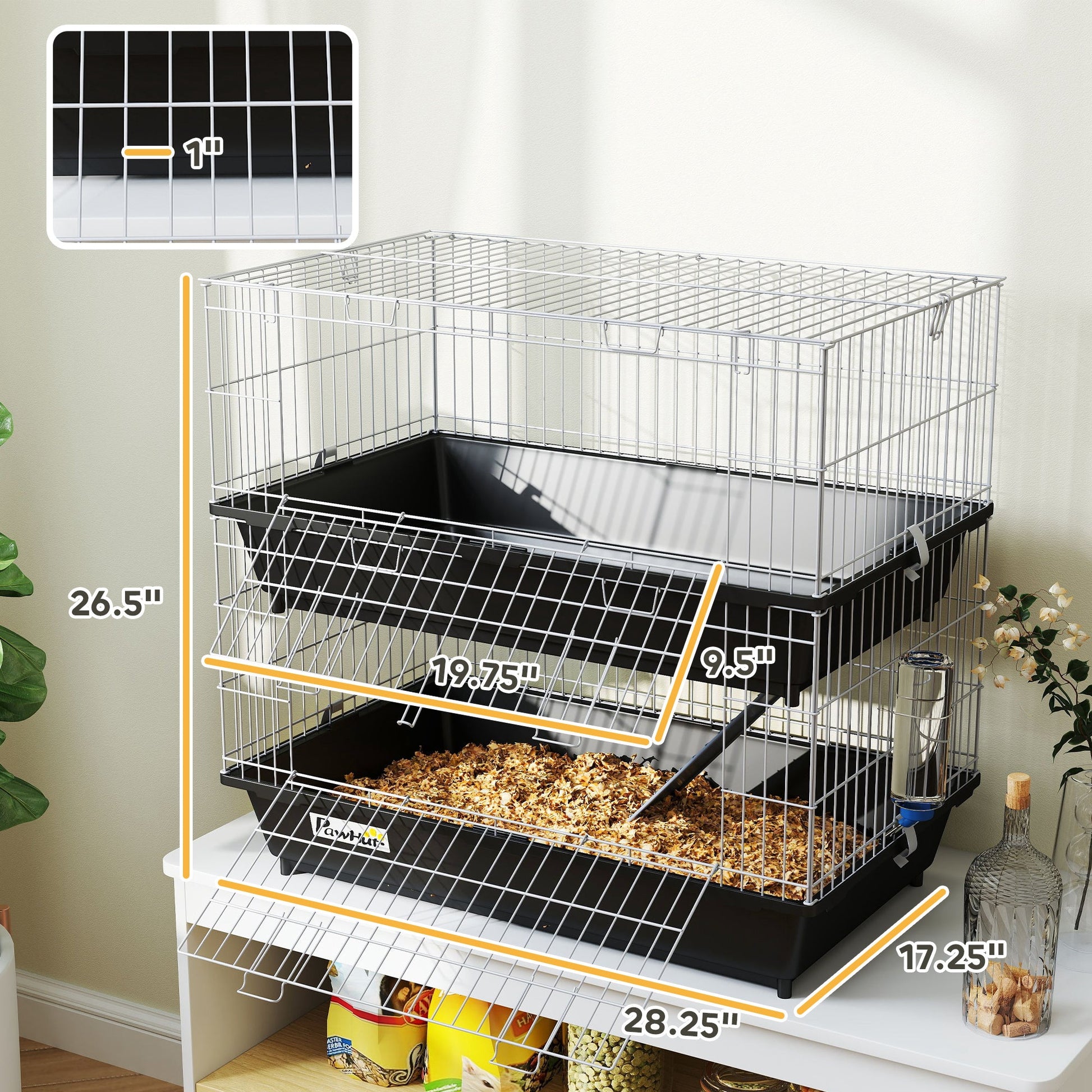 KFX-1932221 2-Tier Small Animal Cage for Rabbits, Ferrets, Chinchillas with Ramp and Accessories - Black