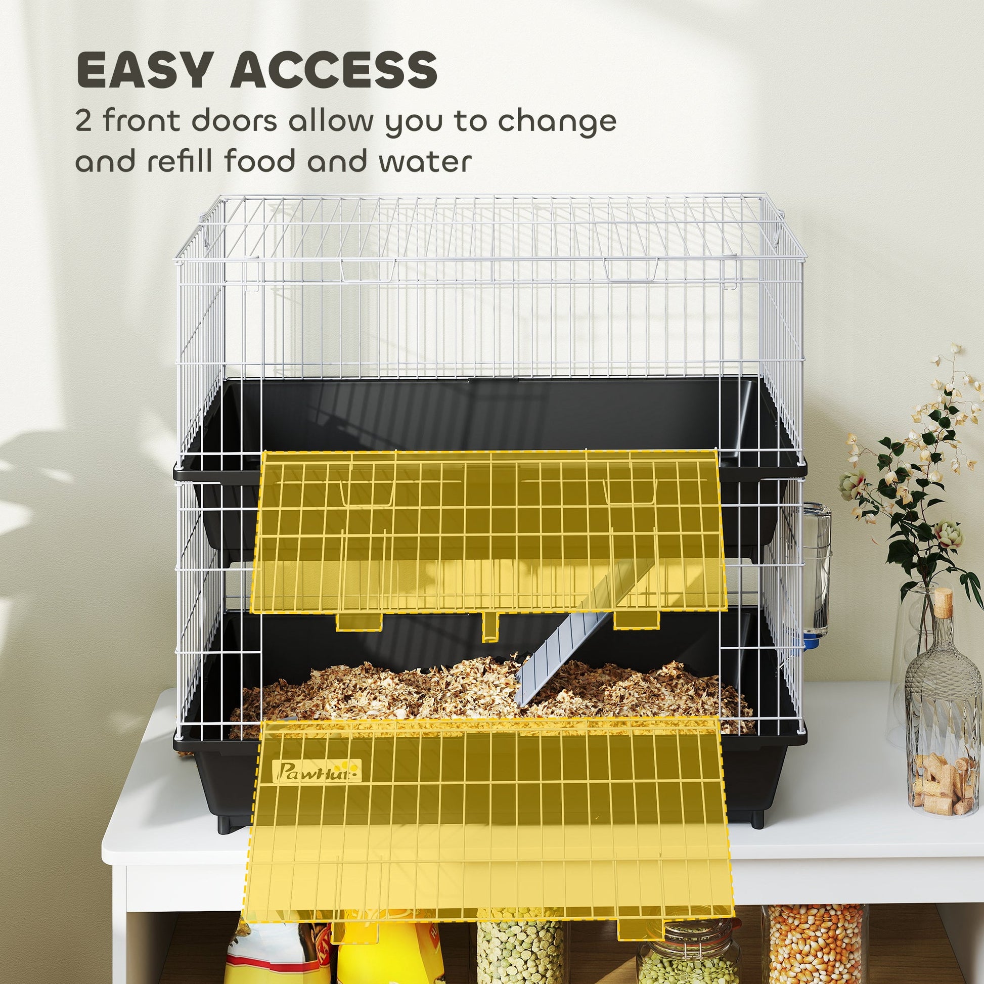 KFX-1932221 2-Tier Small Animal Cage for Rabbits, Ferrets, Chinchillas with Ramp and Accessories - Black