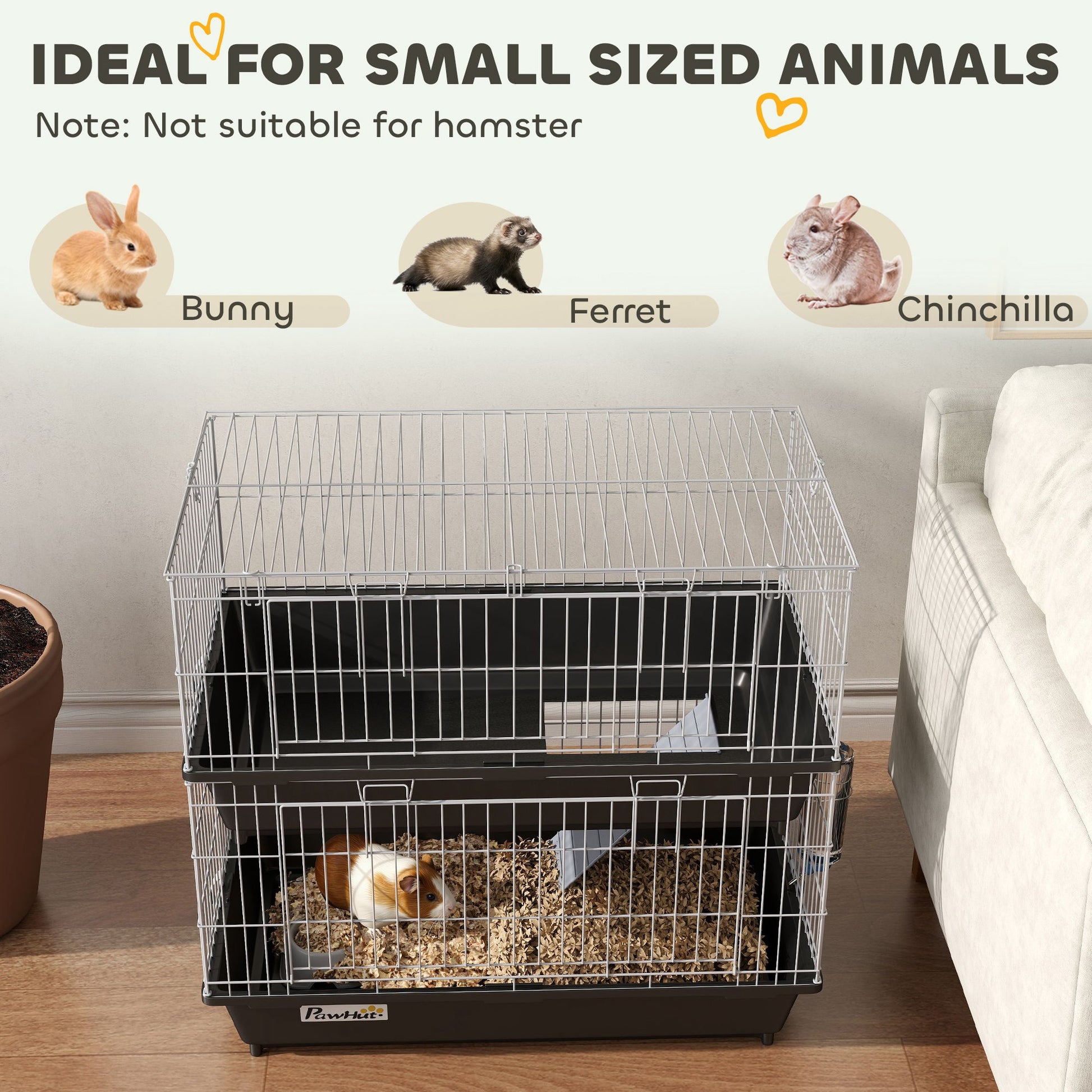 KFX-1932221 2-Tier Small Animal Cage for Rabbits, Ferrets, Chinchillas with Ramp and Accessories - Black