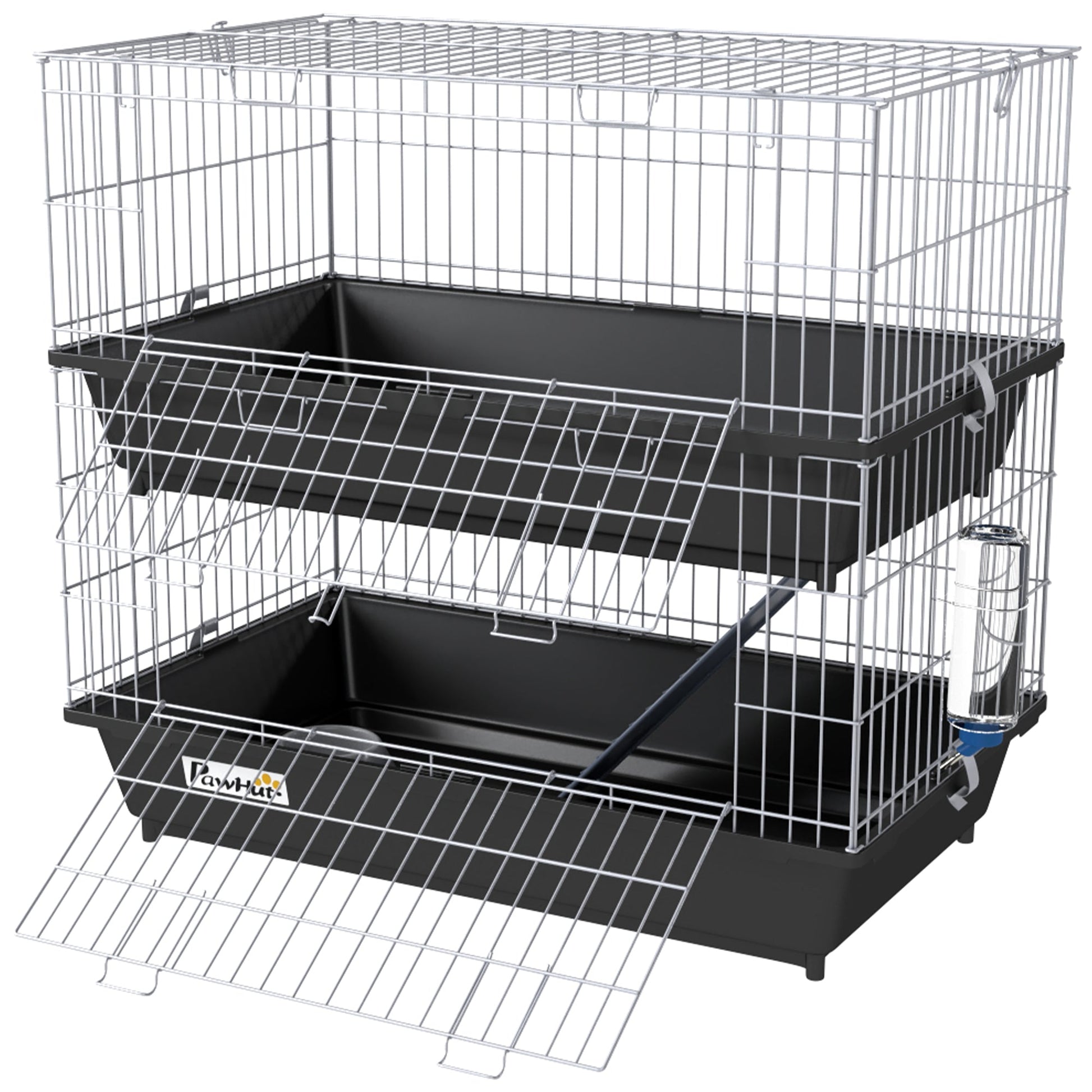 KFX-1932221 2-Tier Small Animal Cage for Rabbits, Ferrets, Chinchillas with Ramp and Accessories - Black