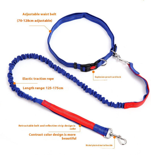 KFX-1932349 Adjustable Reflective Dog Running Belt with Elastic Leash for Small to Medium Dogs, Comfortable Nylon Traction Rope for Hands-Free Walking and Hiking