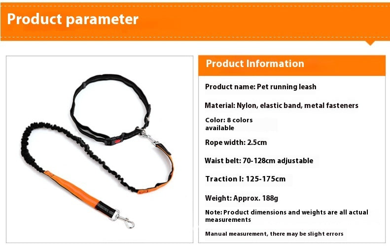KFX-1932349 Adjustable Reflective Dog Running Belt with Elastic Leash for Small to Medium Dogs, Comfortable Nylon Traction Rope for Hands-Free Walking and Hiking