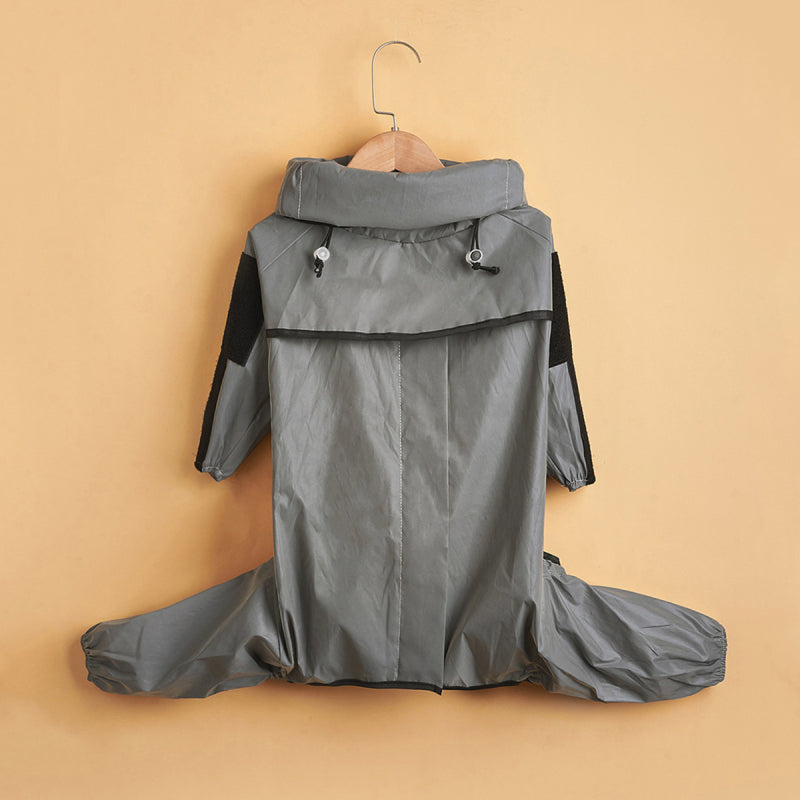 KFX-1932733 Reflective Waterproof Four-Legged Raincoat for Large Dogs - PU Coated Fabric, Casual Style