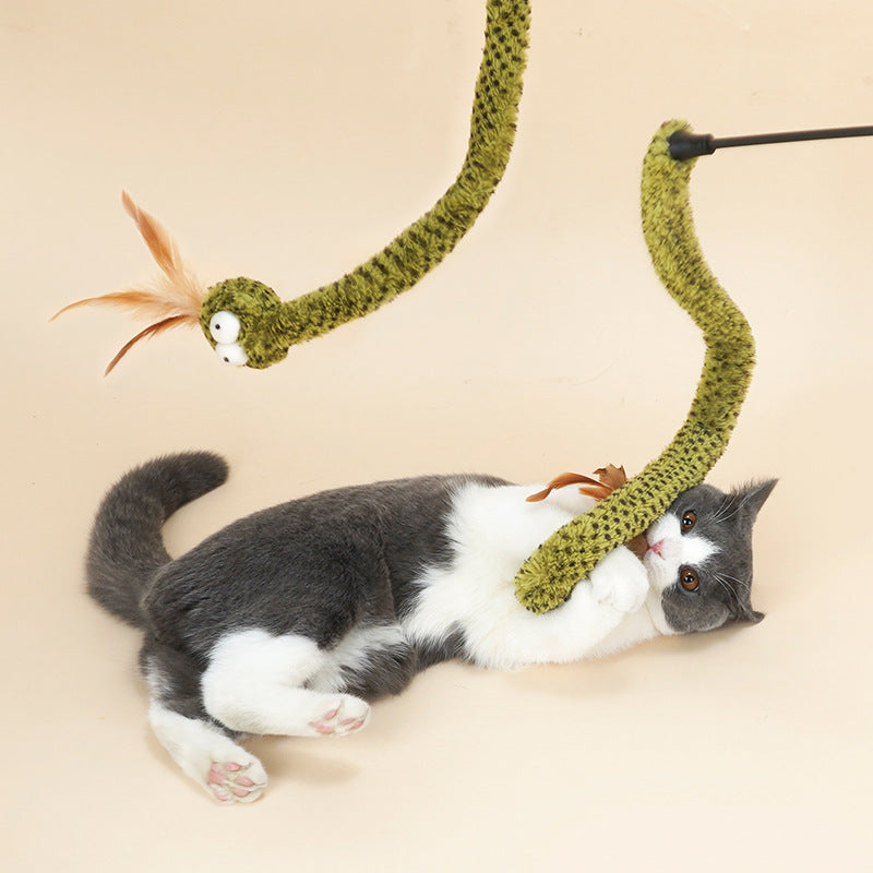 KFX-1933373 Funny Snake Cat Stick Toy - Spiral Rubber Play Wand for Cats, 140cm Length
