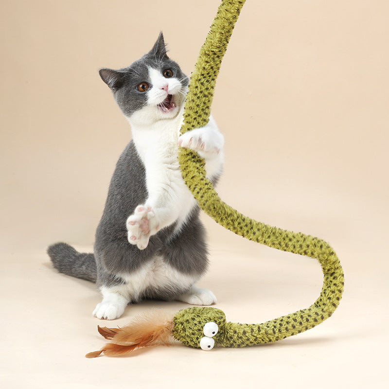 KFX-1933373 Funny Snake Cat Stick Toy - Spiral Rubber Play Wand for Cats, 140cm Length