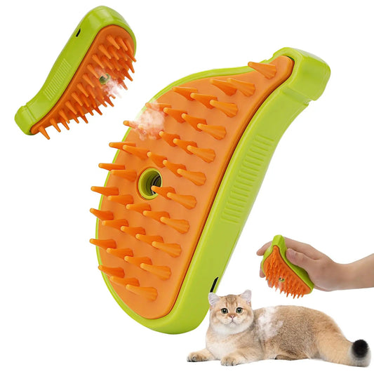 KFX-1934141 3-in-1 Rechargeable Pet Steam Brush for Cat and Dog Grooming, Cleaning, and Massage