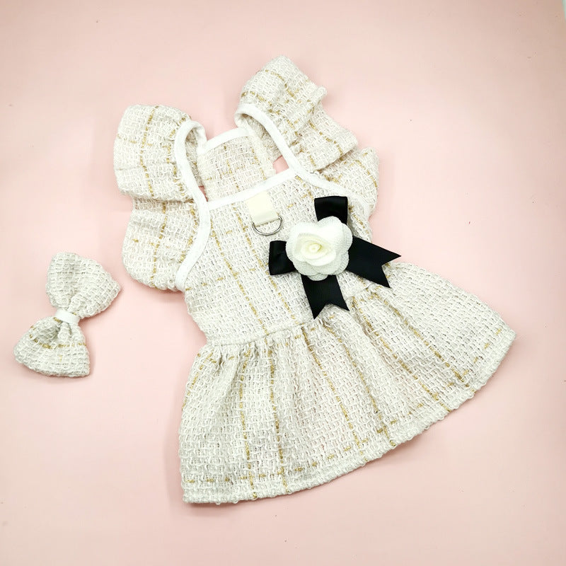 KFX-1934909 Woven Ruffle Sleeve Outfit with Bow Tie and Corsage for Pets