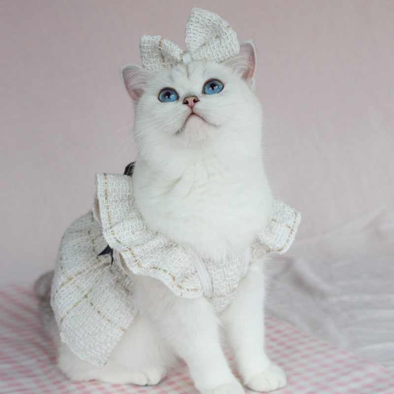 KFX-1934909 Woven Ruffle Sleeve Outfit with Bow Tie and Corsage for Pets