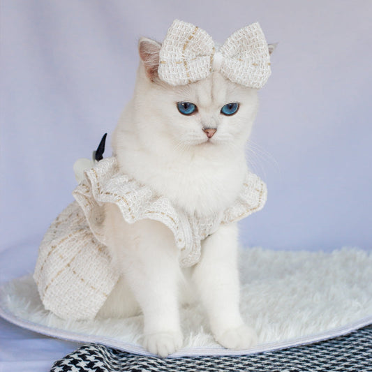 KFX-1934909 Woven Ruffle Sleeve Outfit with Bow Tie and Corsage for Pets