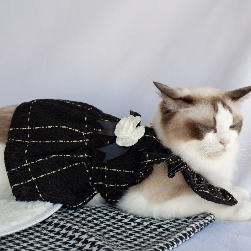 KFX-1934909 Woven Ruffle Sleeve Outfit with Bow Tie and Corsage for Pets