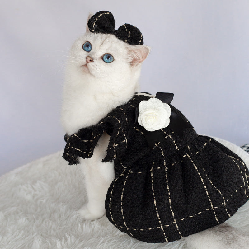 KFX-1934909 Woven Ruffle Sleeve Outfit with Bow Tie and Corsage for Pets