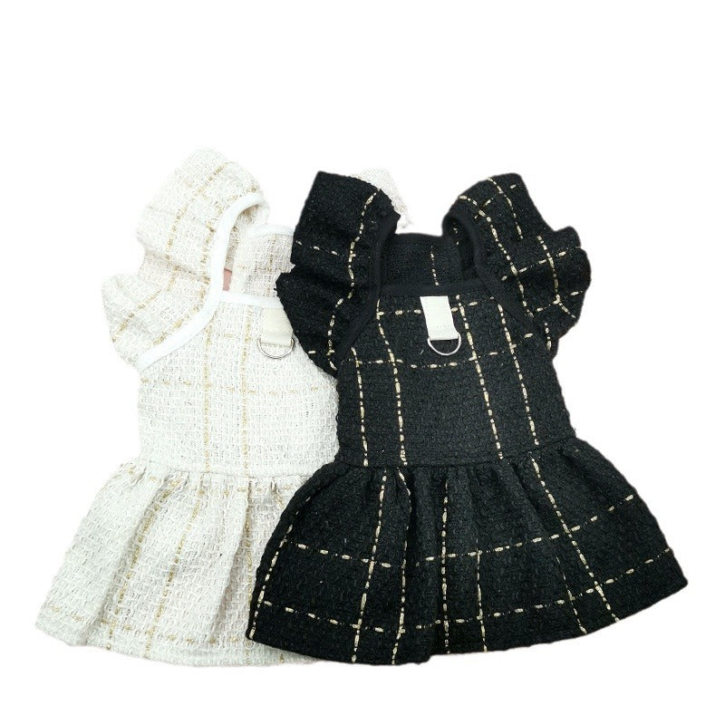 KFX-1934909 Woven Ruffle Sleeve Outfit with Bow Tie and Corsage for Pets