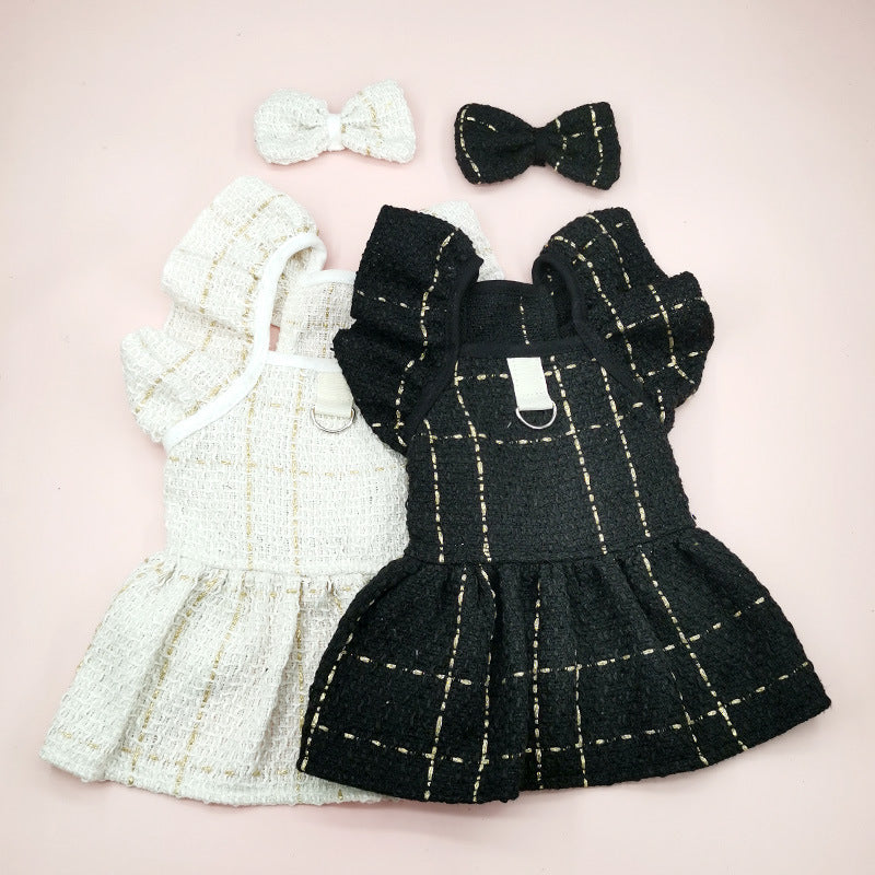 KFX-1934909 Woven Ruffle Sleeve Outfit with Bow Tie and Corsage for Pets