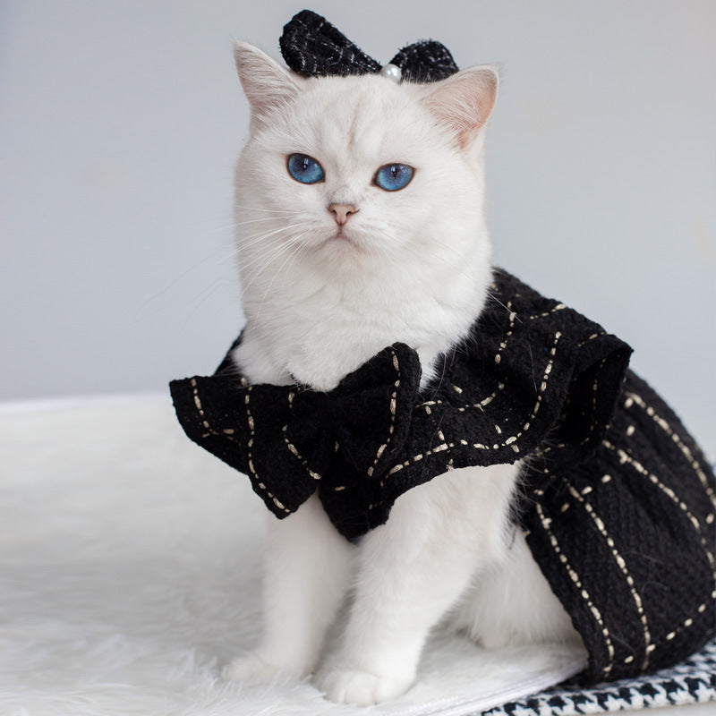 KFX-1934909 Woven Ruffle Sleeve Outfit with Bow Tie and Corsage for Pets