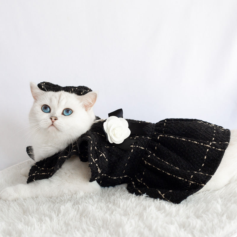 KFX-1934909 Woven Ruffle Sleeve Outfit with Bow Tie and Corsage for Pets
