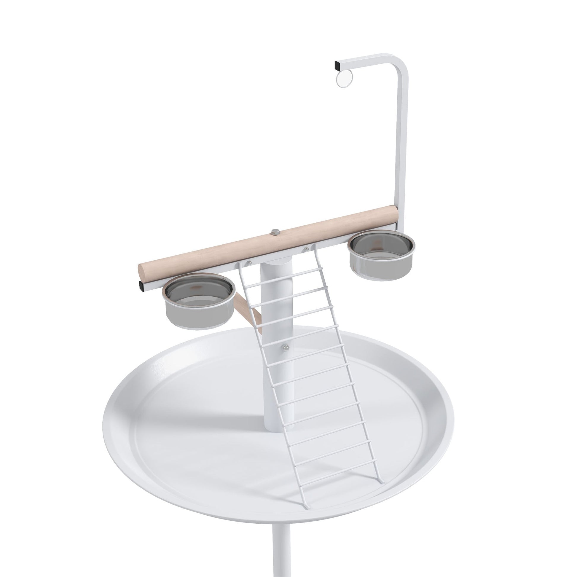 KFX-1936189 Portable Bird Stand with Wheels, Stainless Steel Bowls, Perches and Round Pallet for Small Parrots