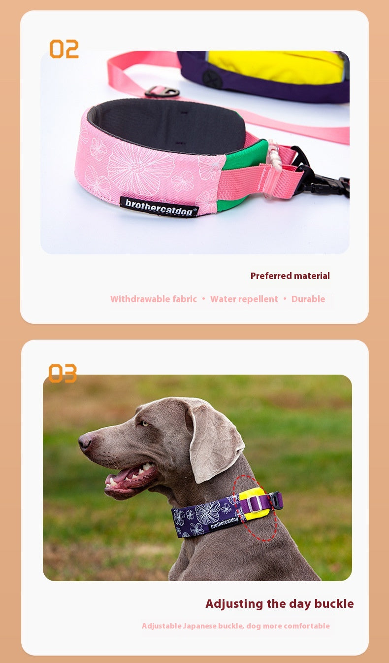 KFX-1936317 Adjustable Floral Pet Collar and Lead Rope Set - Wine Red, Barbie Pink, Grape Purple