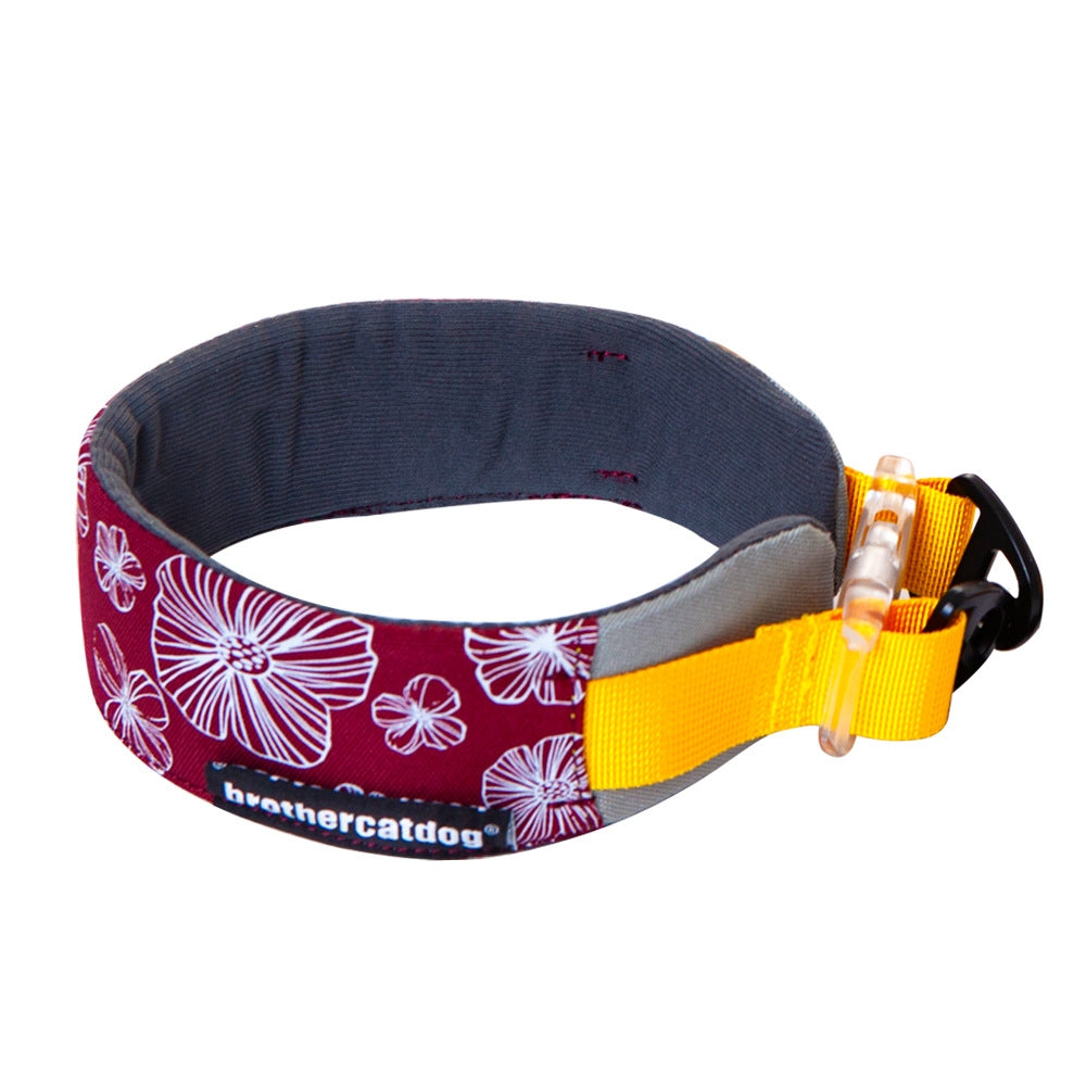 KFX-1936317 Adjustable Floral Pet Collar and Lead Rope Set - Wine Red, Barbie Pink, Grape Purple