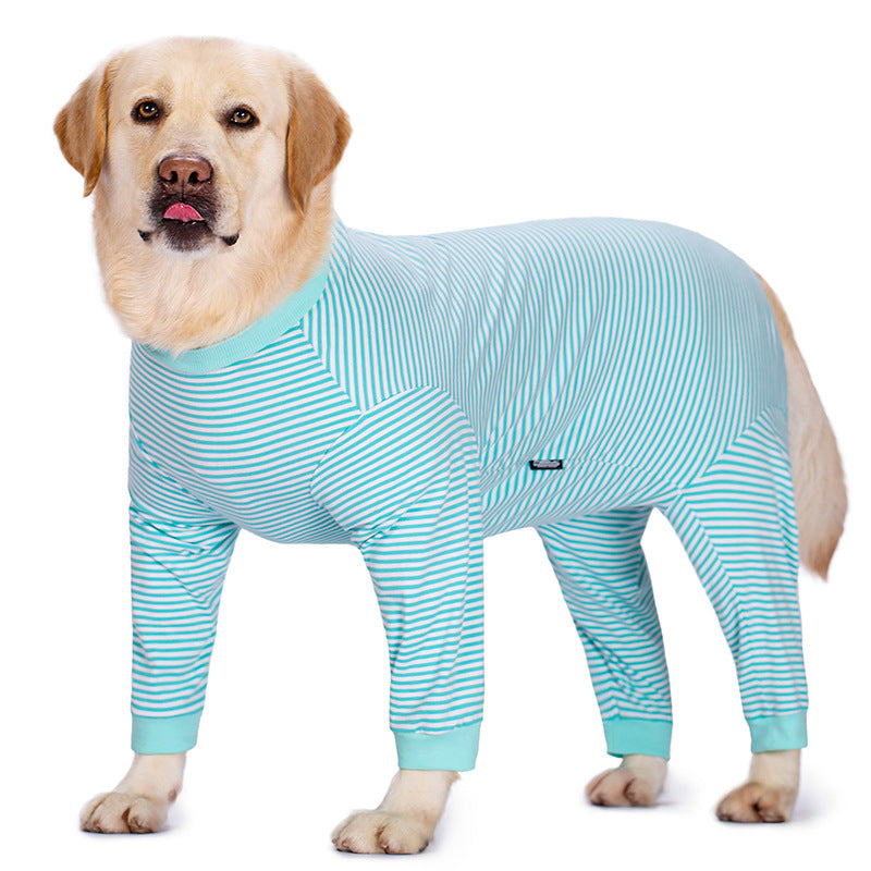 KFX-1938877 Striped Thin Dog Shirt for Golden Retrievers and Labradors in Sky Blue and Dark Blue, Various Sizes Available
